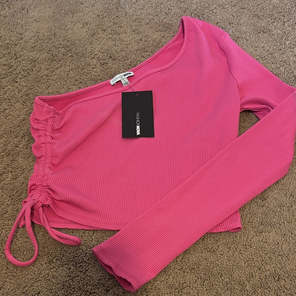 Fashion Nova Hot Pink One-Shoulder Ruched Crop Top